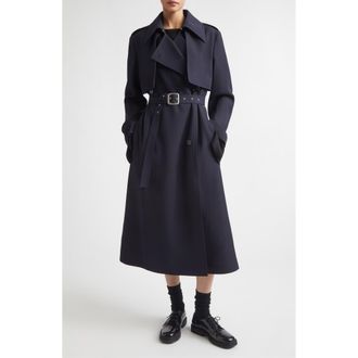 Jil Sander Belted Wool Trench Coat in Navy at Nordstrom, Size 4 Us