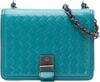 Bottega Veneta Pre-owned Cross Body Bags, female, Blue, Size: ONE SIZE Pre-owned Woven Nappa Shoulder Bag