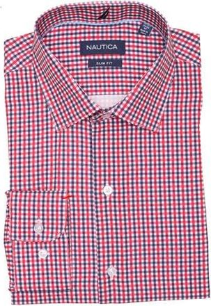 Nautica Slim Fit Check Print Dress Shirt in Red at Nordstrom Rack, Size 14.5 - 32/33