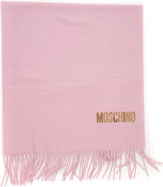 Moschino Gouden Logo Wol Fringed Sjaal - Dames - Wintersjaals - Roze - ONE Size - Wol - Accessoires