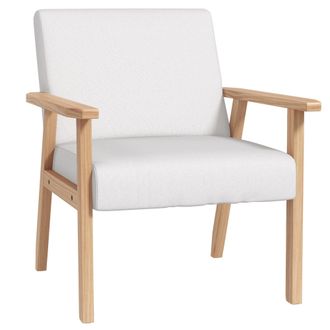 HOMCOM Accent Chair With Wood Frame Wide Seat Linen Armchair Cream White | TJ Hughes
