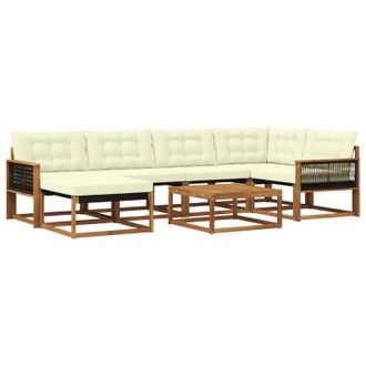 vidaXL Conjunto De Sof&aacute;s De Exterior Con Coj&iacute;n 7 Pcs Natural Y Crema Vidaxl