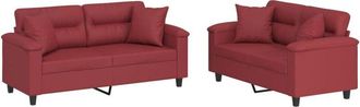 vidaXL Vidaxl - Juego De Sof&aacute;s Con Cojines 2 Piezas Cuero Sint&eacute;tico Rojo Tinto