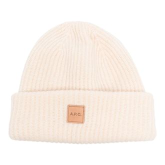 A.P.C. Michelle Logo Patch Beanie - Dames - Hoeden - Beige - ONE Size - Wol - Accessoires