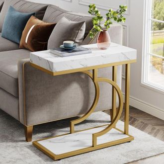 Tribesigns Tribesigns - Tavolino Slim Tavolino in Oro Bianco Tavolino a Forma di c Comodino Moderno Tavolino Piccolo per Divano Tavolino da Divano con Struttura