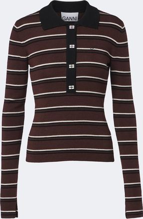 Ganni Striped wool polo sweater