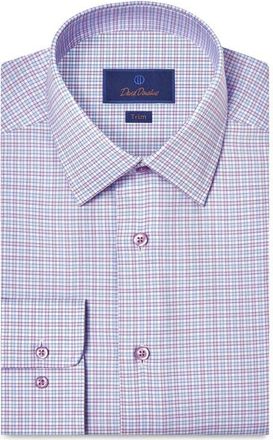 David Donahue Trim Fit Check Cotton Twill Dress Shirt in Blue/Purple at Nordstrom, Size 15.5 - 34