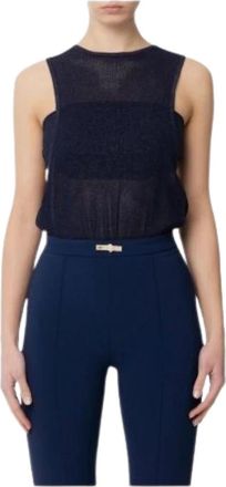Elisabetta Franchi Lurex gebreide top met band - Dames - Tops zonder mouwen - Blauw - L - Tops
