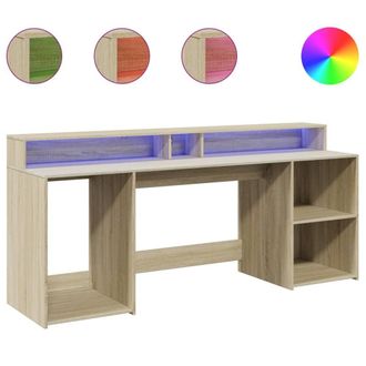 Berkfield Home Desk with LED Lights Sonoma Oak 200x55x91 cm Engineered Wood in Natural | Size: 200 x 55 x 91 cm