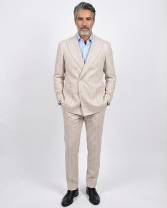 Brunello Cucinelli Sand Wool Double-Breasted Suit, Brand Size 56 (US Size 46)