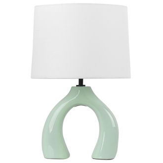 Beliani L&aacute;mpara De Cer&aacute;mica De Sobremesa Con Pantalla De Tambor De Lino Base Minimalista Verde Claro Abbie