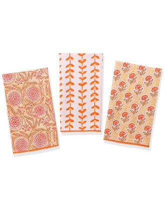 Tiramisu Marigold Block Print Cotton Kitchen Towel Set