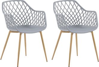 Beliani Beliani - Conjunto De 2 Sillas De Comedor Gris Claro Madera Clara Sint&eacute;tico Respaldo Red Nashua