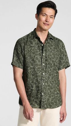 Lands End Traditional Fit Short Sleeve Linen Shirt in Forest Moss Palms at Nordstrom, Size Xx-Large