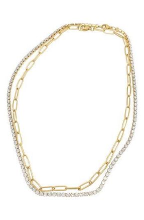 Adornia Water Resistant 14K Gold Plated CZ Tennis Chain & Paperclip Chain Necklace Set in Yellow at Nordstrom Rack