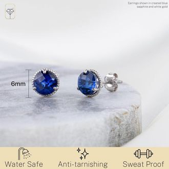 MAX + STONE 14k Yellow or White Gold 6mm Roped Halo Gemstone Round Stud Earrings