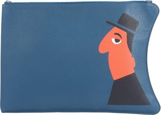 Moynat Blue Leather Clutch Bag Pouch (Pre-Owned)