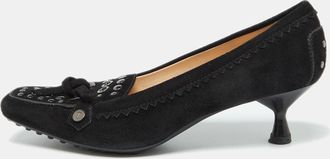 Tod's Tods Black Suede Studded Kitten Heel Loafer Pumps