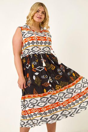 Roman Aztec Print Smock Midi Dress