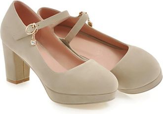 Generic Womens Suede Mary Jane Platform Pumps Adjustable Ankle Strap Crystal Charm Round Toe Chunky Block Heel Cushioned Insole Non Slip Durable Stylish Daily