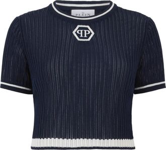 Philipp Plein Pure Fit T-Shirt Hexagon - Dames - Ronde hals truien - Blauw - L - Katoen - Truien & Vesten