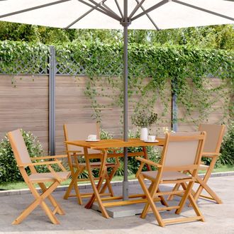 vidaXL Vidaxl - Sillas De Jard&iacute;n Plegables 4 Uds Madera Maciza Y Tela Taupe
