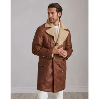 Brunello Cucinelli Mens Chocolate Shearling Double Breasted Jacket, Size XL