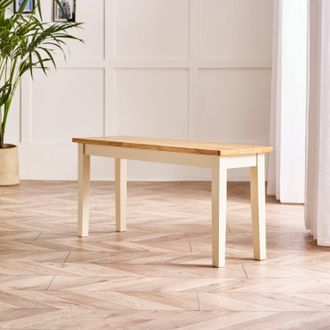 Furniturebox Tenby Small Cream & Oak Coloured Wooden Dining Bench in Light Oak