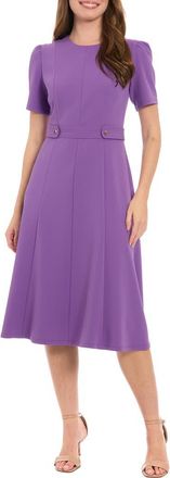 London Times Short Sleeve Fit & Flare Midi Dress in Dp Lavendr at Nordstrom Rack, Size 12