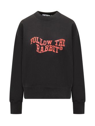 Msgm Msgm Black Sweatshirt With Follow The Rabbit Print