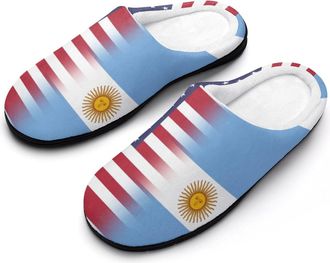 Generic US & Argentina Flag Funny Mens Cotton Slippers Soft Non-Slip Rubber Sole House Slipper Indoor Outdoor