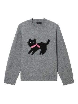 Tout à Coup cat-embellishment crew-neck sweater - women - Polyester/Acrylic - S - Grey