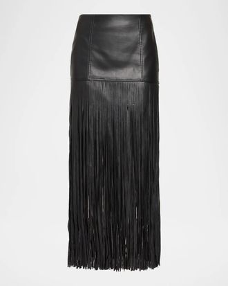 Toccin Soren Fringed Faux Leather Mini Skirt