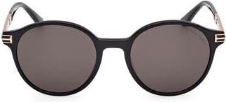 Tom Ford 52mm Round Sunglasses in Shiny Black /Smoke at Nordstrom Rack