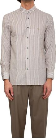 Emporio Armani Chenille Overhemd met een Guru-kraag en Gestreept Motief - Heren - Casual Overhemden - Veelkleurig - M - Katoen - Overhemden