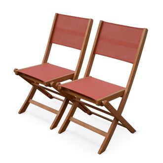 Sweeek Silla de jard&iacute;n plegable de madera de eucalipto, set de 2, terracotta