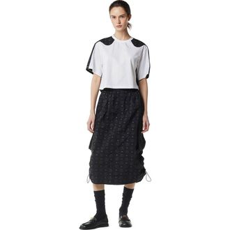 MCM Laurel Cropped T-Shirt in Organic Cotton and Monogram ECONYL in Black And White at Nordstrom, Size X-Large