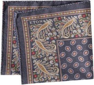 Eton Paisley & Plaid Reversible Wool Pocket Square in Navy at Nordstrom Rack