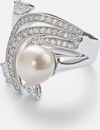 Yeprem Anello Pearlescent in oro bianco 18kt con diamanti e perla