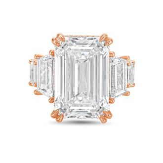 Diana M. Jewels 18kt Rose gold Lab grown 12ct Emerald Cut Diamond hidden halo fashion ring