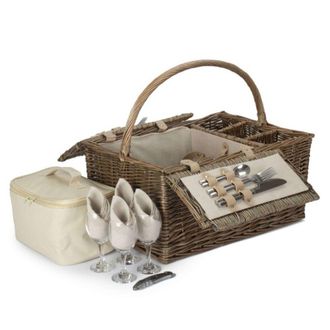 Red Hamper Wicker Deluxe Retro Double Lidded 4 Person Fitted Picnic Basket in Brown