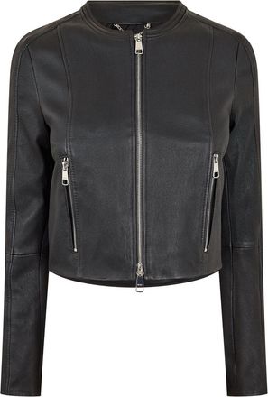 HUGO BOSS Womens 10251863 01 Leather Jacket in Black - Size 14 UK
