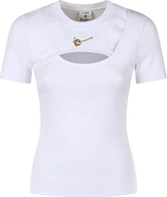 Casablanca Ribbed Jewellery Tee - Dames - T-shirts - Wit - S - Katoen - Tops