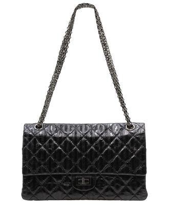 Chanel Striped Black Lambskin Leather Reissue 2.55 Flap Bag (Authentic Pre- Loved)