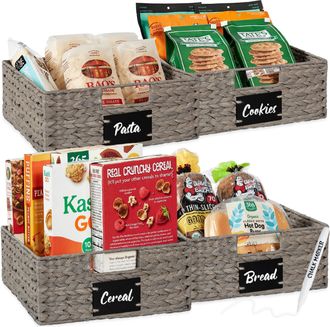 Best Choice Products Set of 4 13in Woven Water Hyacinth Pantry Baskets w/ Chalkboard Label, Chalk Marker