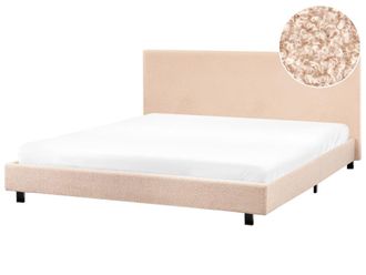 Beliani Cama matrimonial de tejido beige 180x200