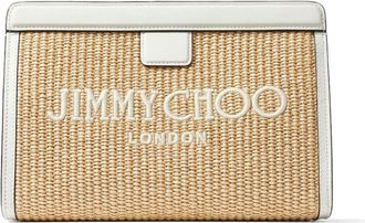 Jimmy Choo London Avenue logo-embroidered woven clutch - women - Raffia/Calf Leather - OS - Neutrals