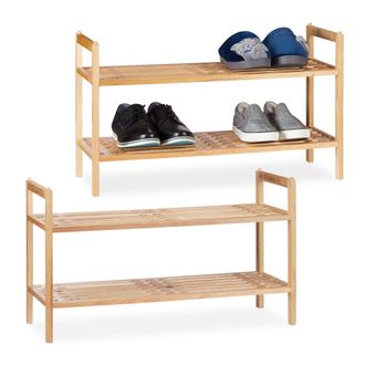 Relaxdays 2 X Muebles Zapatero Apilable, Zapatero Con 2 Baldas, Madera De Nogal, 6 Pares De Zapatos, 41 X 69 X 27 Cm, Natural