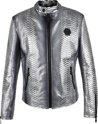 Philipp Plein Leren jas Zilver