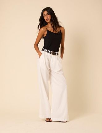 Nobody's Child White Double Pleated Wide Leg Ava Trousers